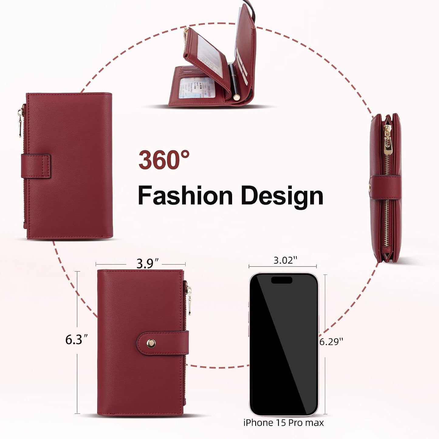Womens Wallet RFID Blocking Leather Trifold Clutch Wallet Credit Card Holder Ladies Travel Wallet Purse with Pen Holder