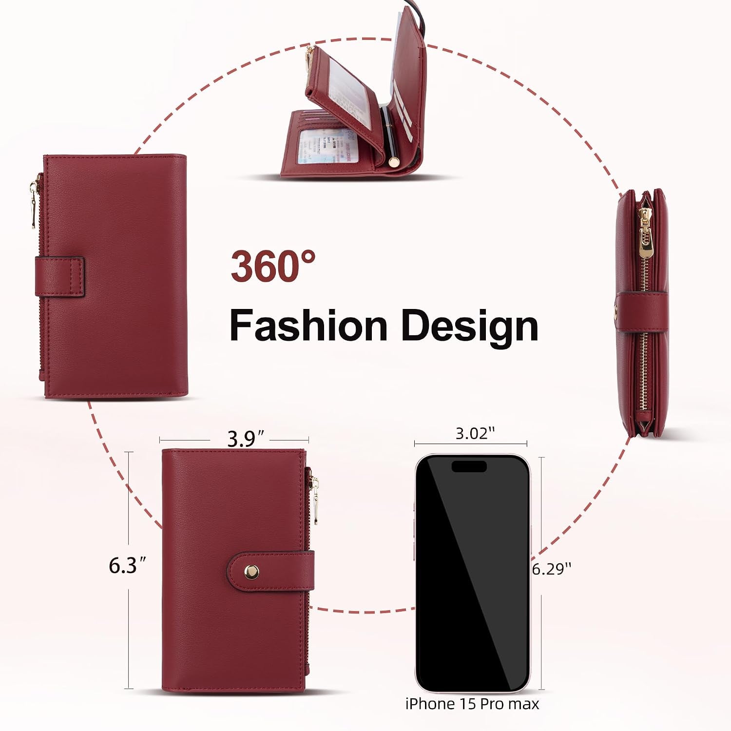 Womens Wallet RFID Blocking Leather Trifold Clutch Wallet Credit Card Holder Ladies Travel Wallet Purse with Pen Holder