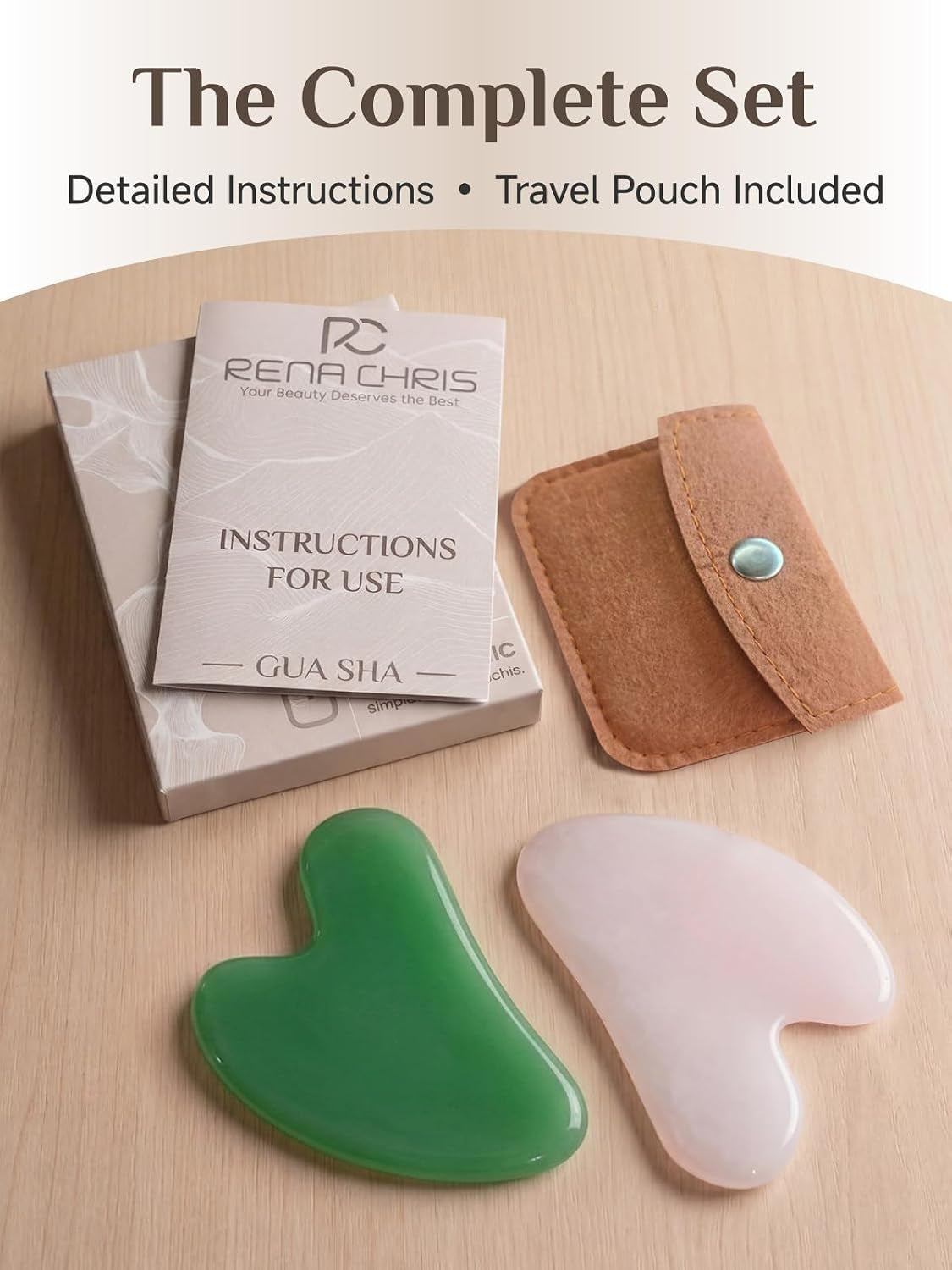 2PCS Gua Sha Facial Tools: Jade Stone Guasha Tool for Face Acupuncture Therapy, Facial Massager for Jawline Sculpting and Puffiness Reducing (Green & Pink)