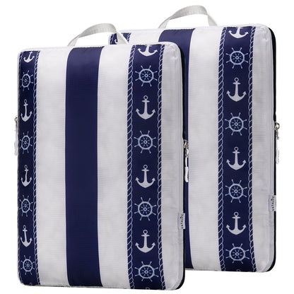 Extra Large Compression Packing Cubes for Checked Luggage Lightweight Suitcase Organizers & Space Saver Bags - Travel Cubes for Packing - Travel Essentials - 2 Piece Set X-Large - Navy Anchor
