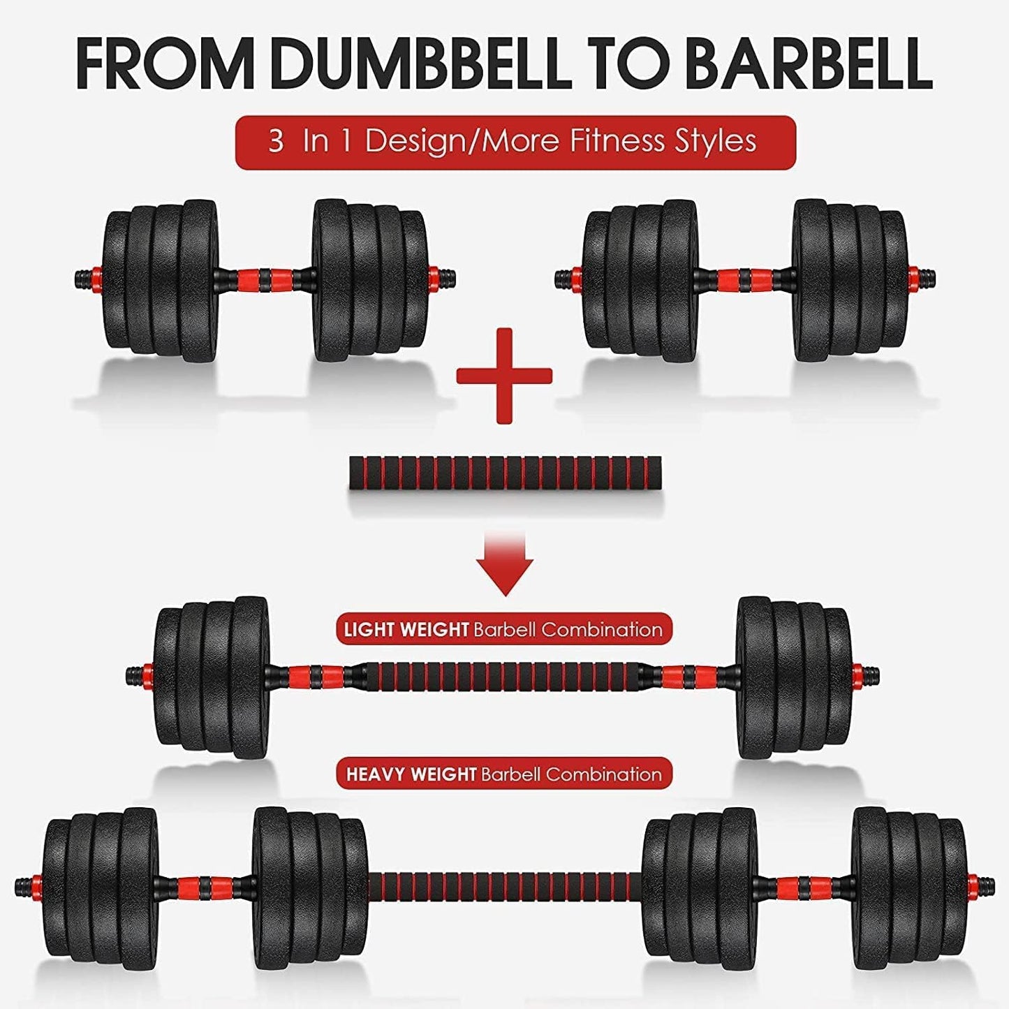 Adjustable Dumbbells Weight Sets, 22/110 LBS Dumbbell Barbell Set, 3-In-1 Home Gym Equipment Bodybuilding Fitness Gear Lifting Strength Training (Barbell 22LB or 11 LB Pair)