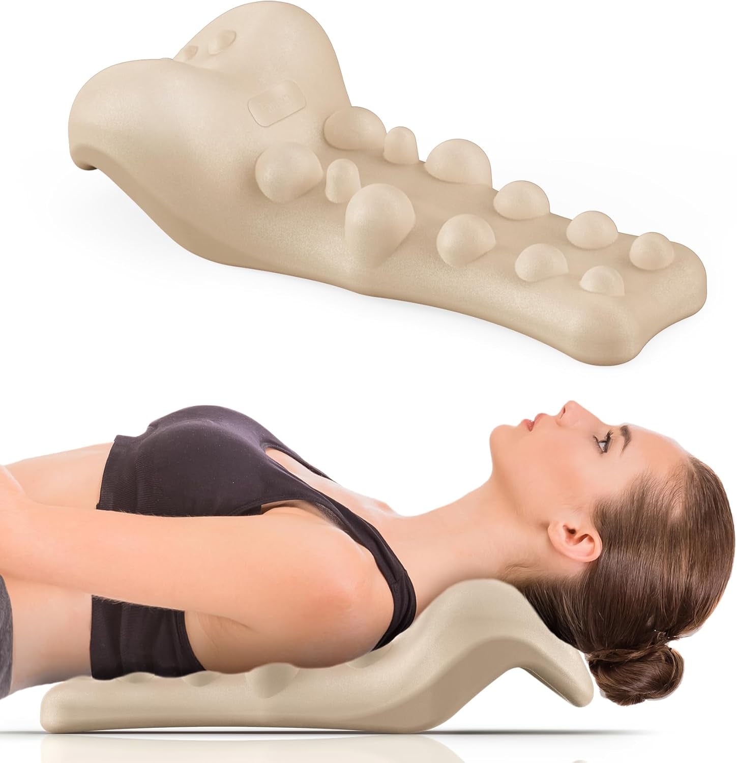 Neck and Shoulder Relaxer with Upper Back Massage Point, Cervical Traction Device Neck Stretcher for TMJ Pain Relief and Cervical Spine Alignment Chiropractic Pillow (Ivory)