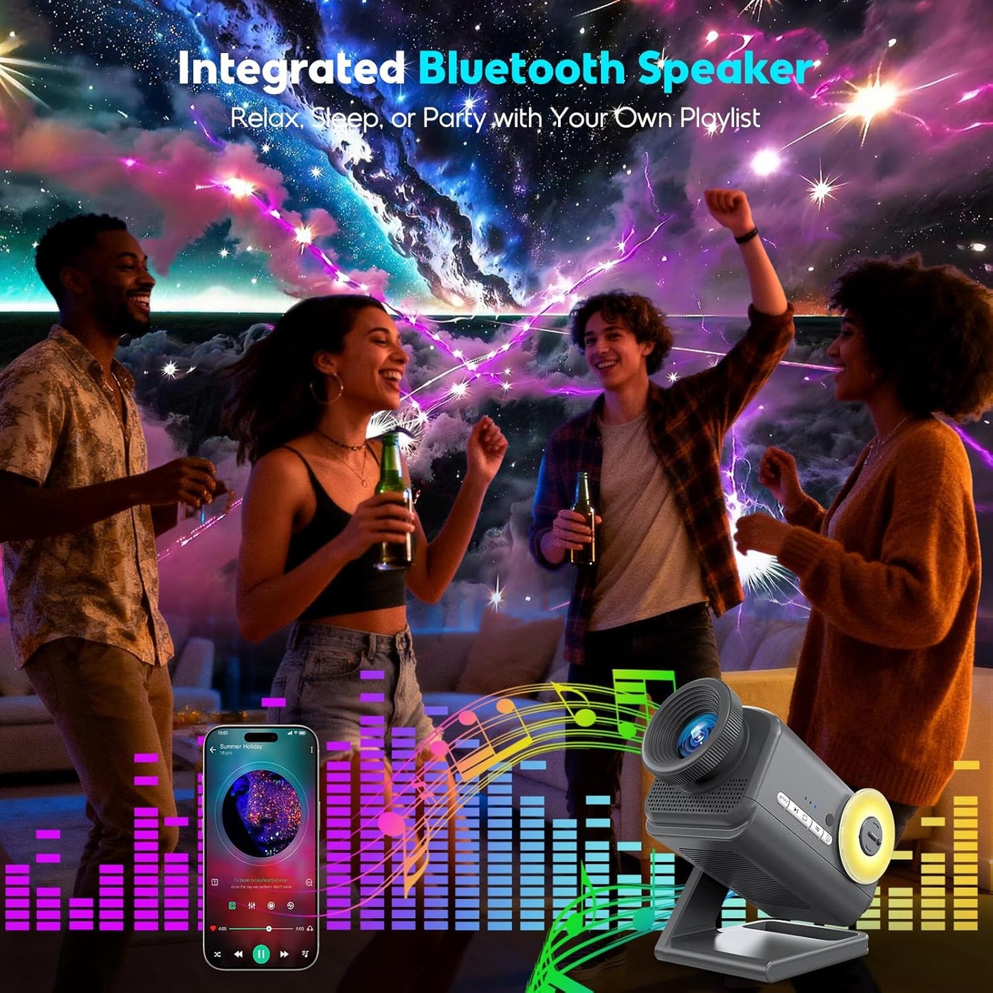 3D Galaxy Projector with 60 Immersive Themes, HD Immersive Star Projector with Bluetooth Speaker & Timer, Aurora Nebula Projector Night Light for Room/Christmas/Party/Birthday (White) (Grey)