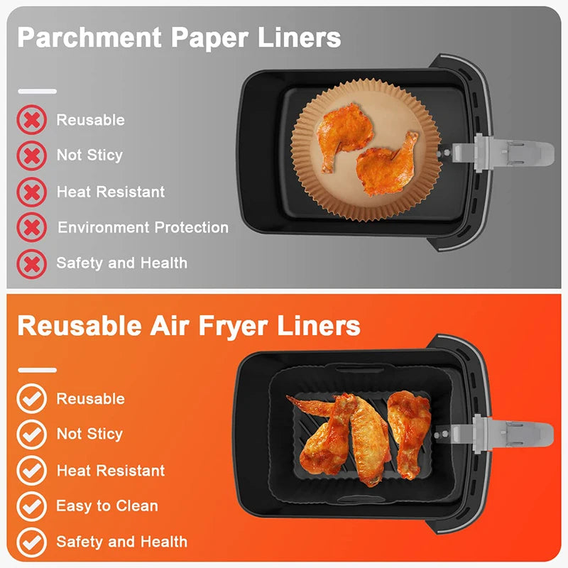 Rectangle Hot Air Fryer Silicone Molds for Ninja DZ201/DZ401 Non-Stick Dual Zone Airfryer Baking Basket Liners Oven Cooking Tray