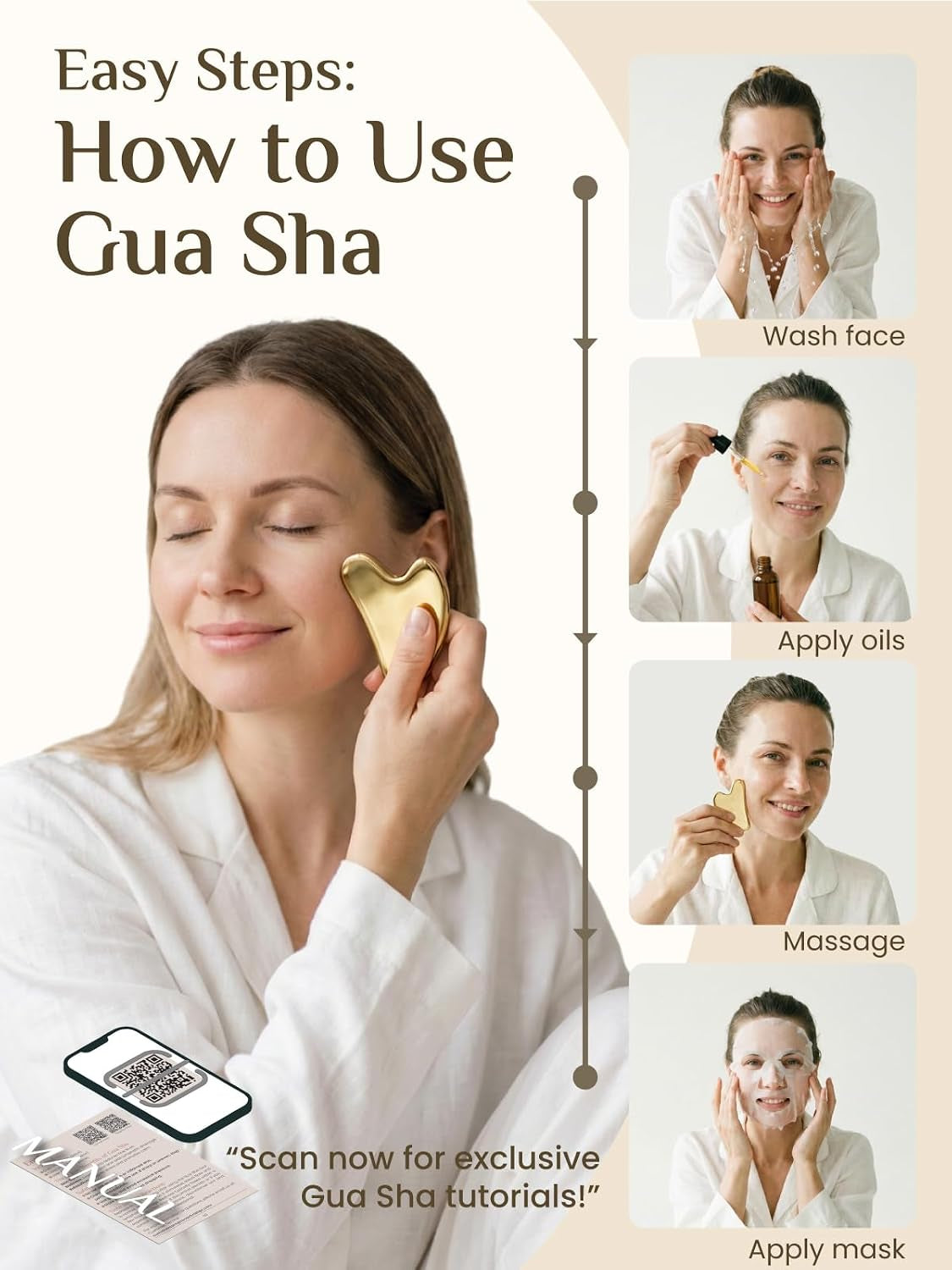 Gua Sha Facial Tools, Stainless Steel Guasha Tool for Acupuncture, Manual Massage Tool for Jawline Sculpting and Puffiness Reducing, Gua Sha Facial Massage Tool, Skin-Care Gift (Golden)