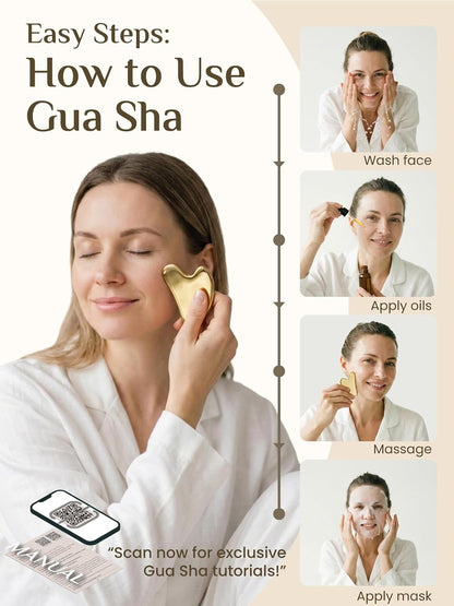 Gua Sha Facial Tools, Stainless Steel Guasha Tool for Acupuncture, Manual Massage Tool for Jawline Sculpting and Puffiness Reducing, Gua Sha Facial Massage Tool, Skin-Care Gift (Golden)