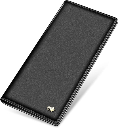 RFID Bifold Wallets Slim Credit Card Wallet Real Leather Mens Long Wallet with Zipper Coin Pocket