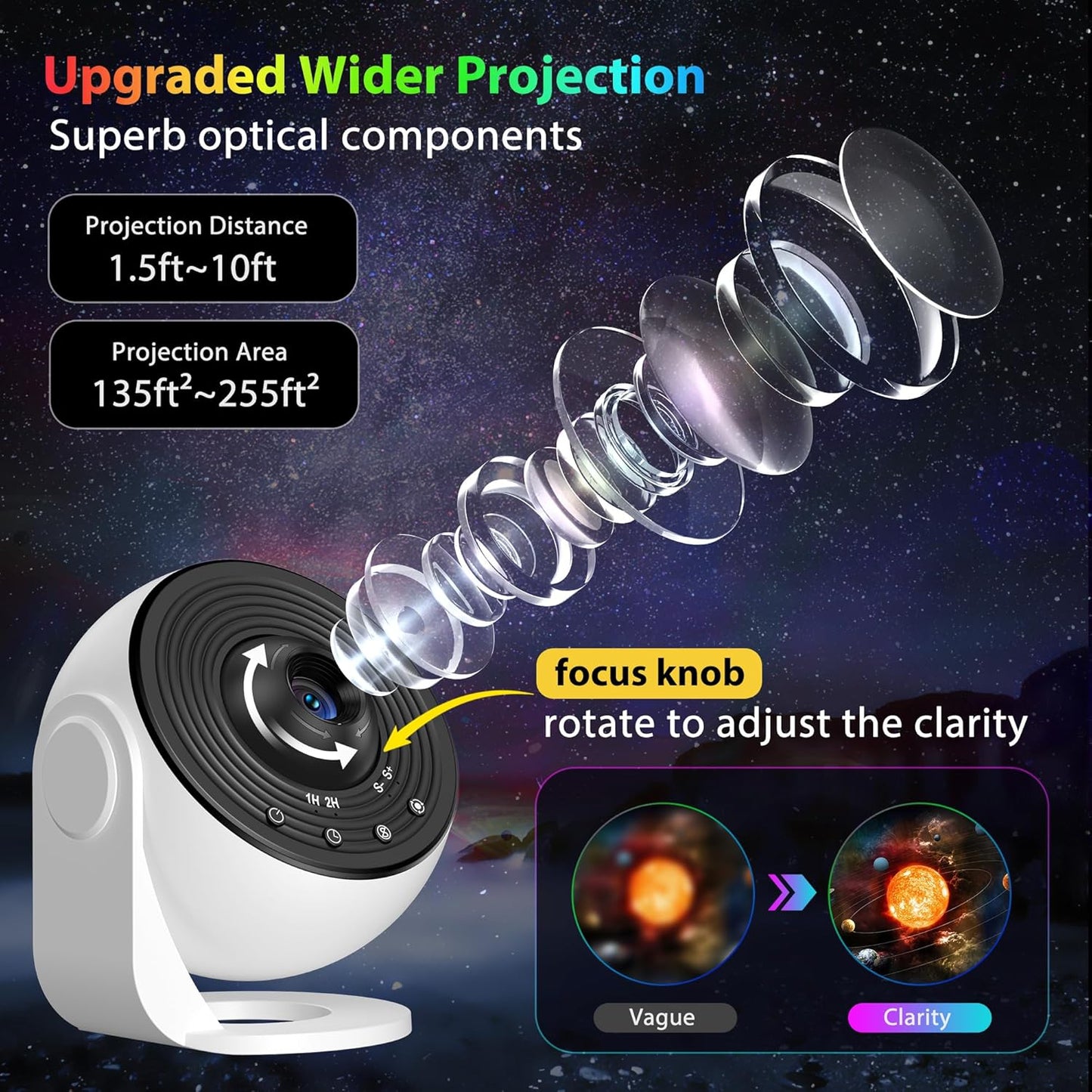 Galaxy Projector for Bedroom Pro Version, Upgraded Film Disc Star Projector for Kid 12 in 1 Planetarium Projector HD Image Adjustable Knob 360° Rotating 1/2H Timer Simple 4-Button Control