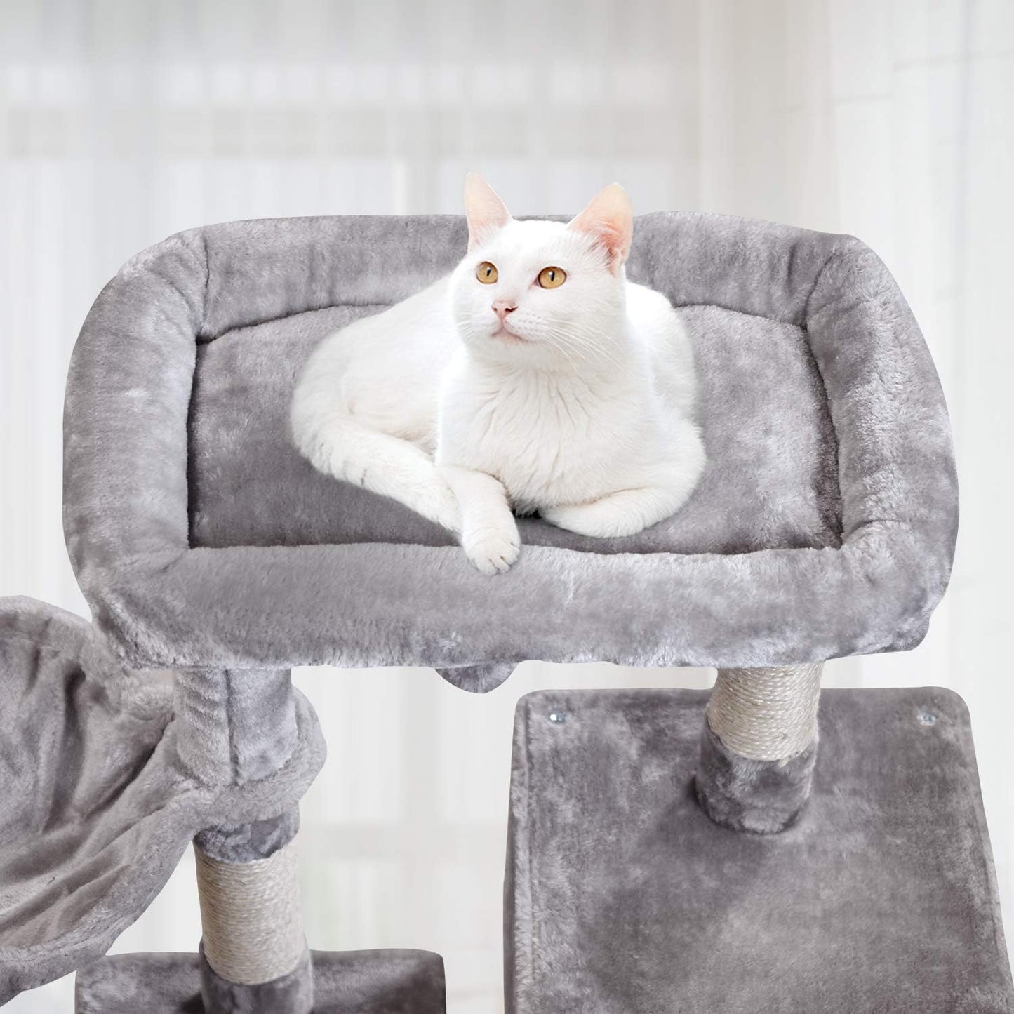 Cat Tree Tower 36.7In with Padded Plush Perches, Condo, Hammock & Cat Scratching Post for Kittens, Large Cats, Gray