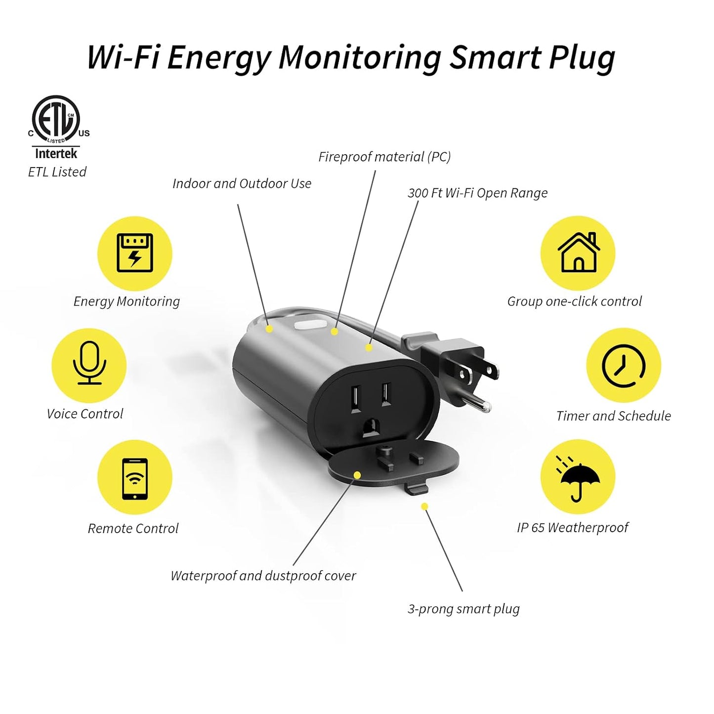 Outdoor Outlet, Wifi Smart Plug in Energy Monitoring, 2.4Ghz Wi-Fi Plugs, Compatible with Alexa and Smart Life, IP65 Waterproof Outlet 15A (MP22WP)