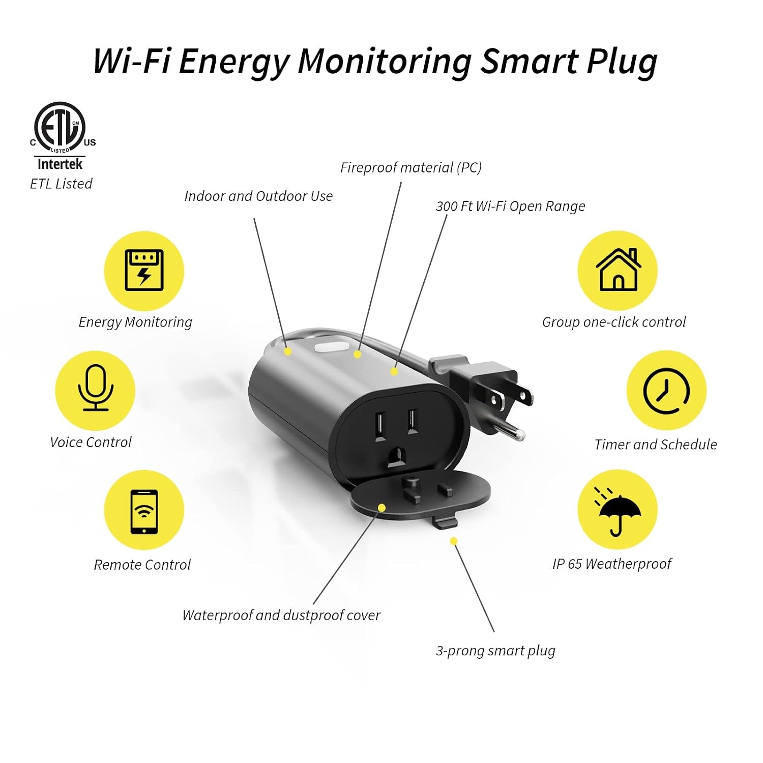 Outdoor Outlet, Wifi Smart Plug in Energy Monitoring, 2.4Ghz Wi-Fi Plugs, Compatible with Alexa and Smart Life, IP65 Waterproof Outlet 15A (MP22WP)