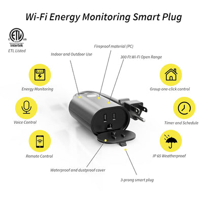 Outdoor Outlet, Wifi Smart Plug in Energy Monitoring, 2.4Ghz Wi-Fi Plugs, Compatible with Alexa and Smart Life, IP65 Waterproof Outlet 15A (MP22WP)