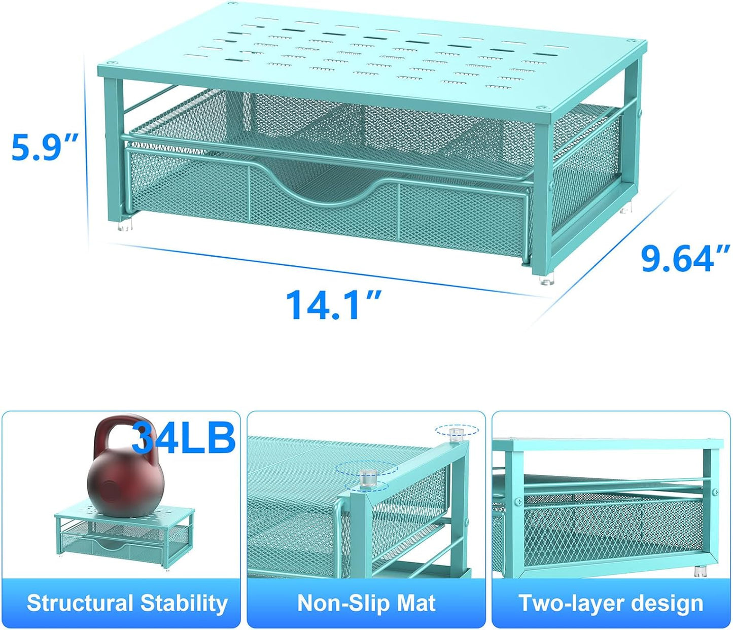 Computer Monitor Stand Riser, Office Organizer with Drawer, Office Organizers Storage for Classroom Office Supplies (Blue)