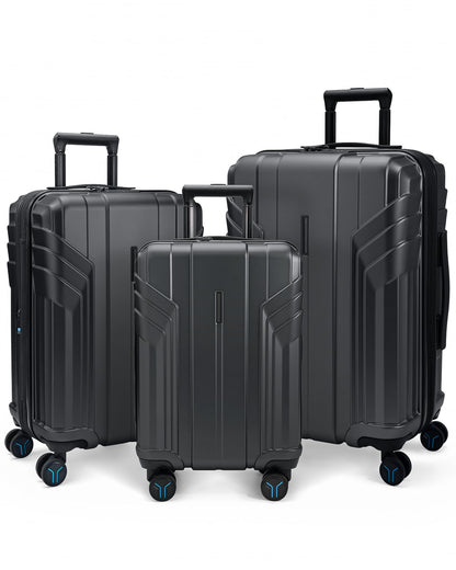 BAGSMART Luggage 3 Piece Set Suitcase Expandable Carry on Luggage Airline Approved Lightweight Spinner Wheel Luggage with TSA Lock (20" 24" 28") Black