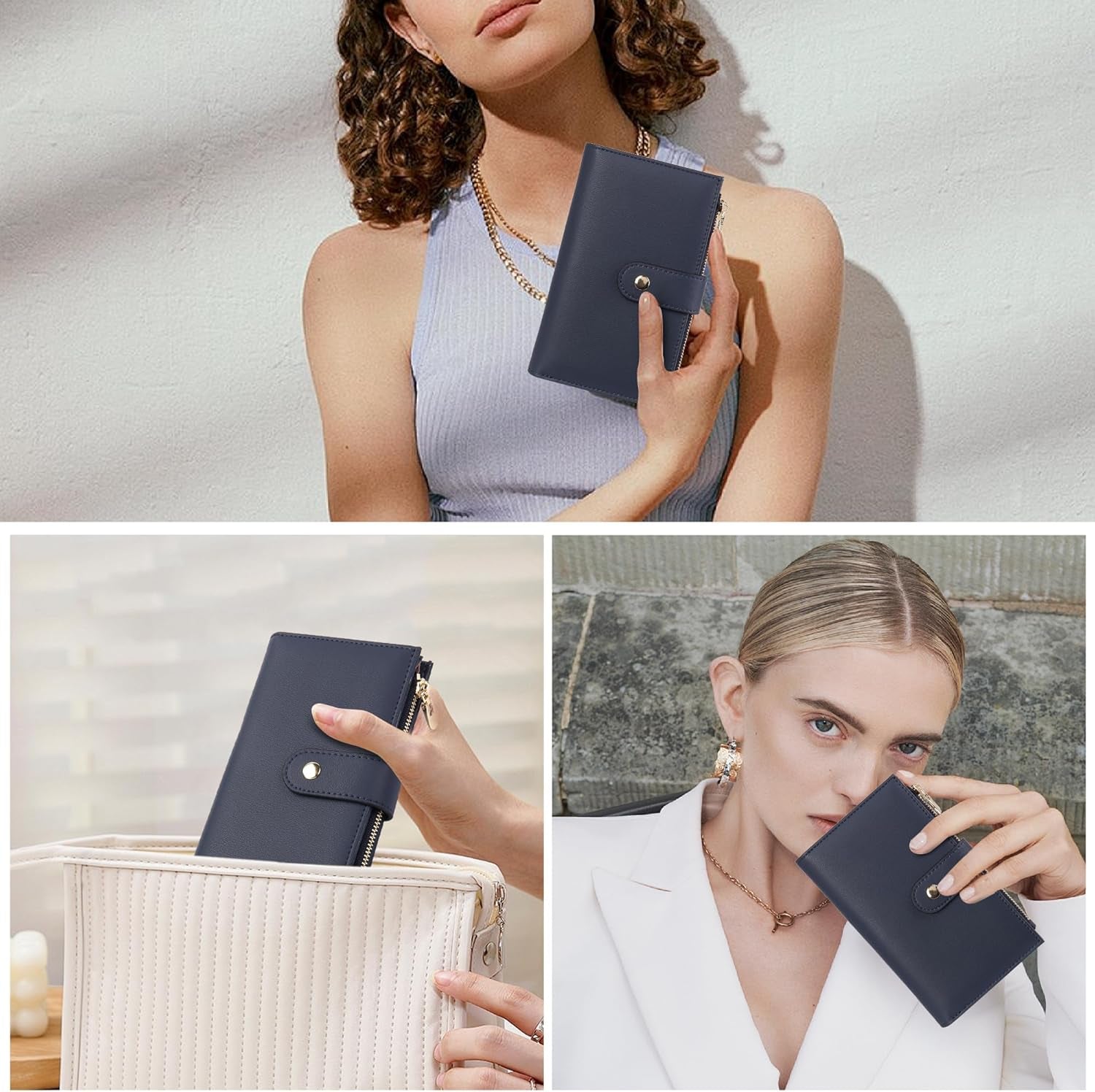 Wallet for Women RFID Blocking Leather Trifold Clutch Wallet Credit Card Holder Ladies Travel Wallet Purse with Pen Holder