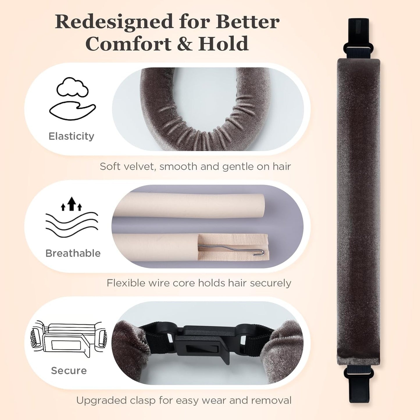 Heatless Hair Curler Set – 4PCS Velvet Overnight Blowout Rods for Heatless Curls, Jumbo Flexible Curling Rods to Sleep In, No Heat Curling Tools for Natural Waves and Curls
