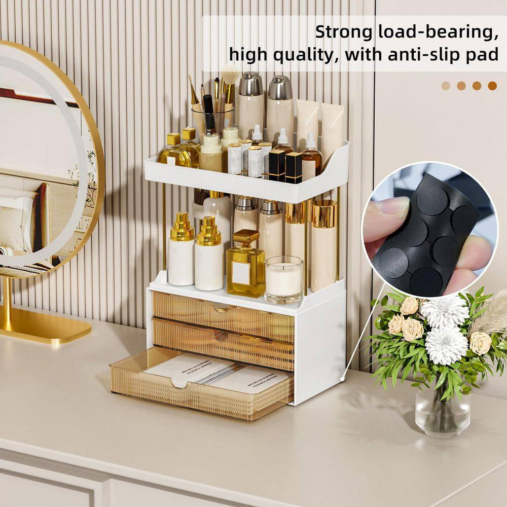 2 Sets 5-Tier Bathroom Vanity Organizer in Brown, Ideal for Cosmetic, Large Skincare, Face Mask, Office Supplies