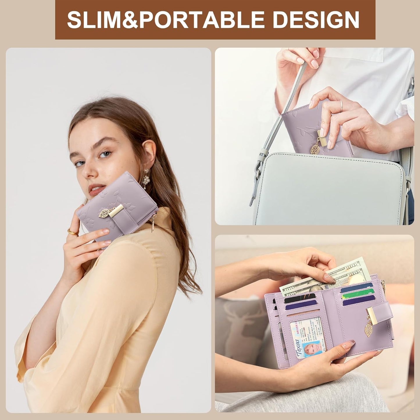 Small Wallet Women RFID Blocking Leather Bifold Wallet Credit Card Holder for Women Ladies Compact Wallet Mini Purse with Zipper Pocket