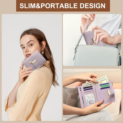Small Wallet Women RFID Blocking Leather Bifold Wallet Credit Card Holder for Women Ladies Compact Wallet Mini Purse with Zipper Pocket