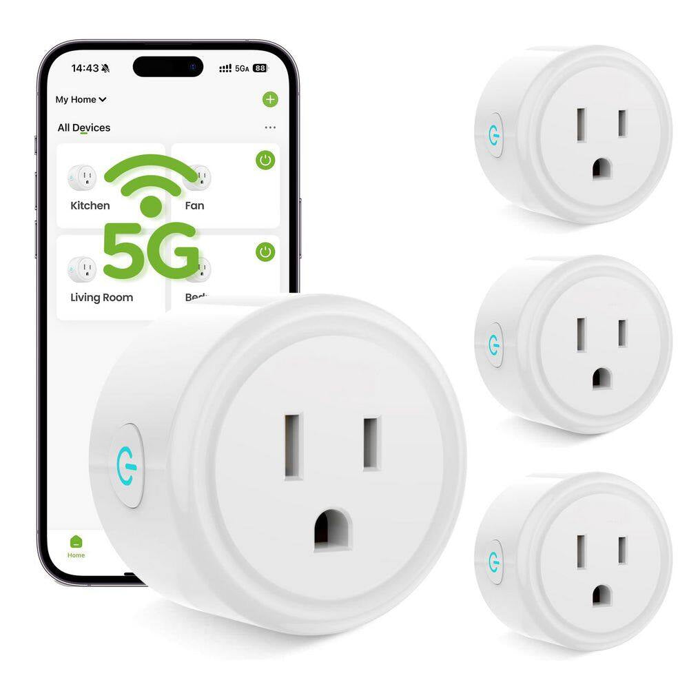 15A 120-Volt Wifi Smart Plug Timer Remote Control Alexa Google Home Compatible 5Ghz 2. 4Ghz White 4-Pack