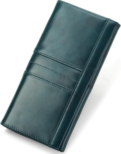 RFID Blocking Wallets for Women Leather Long Ladies Wallet Bifold Womens Wallet with Coin Pocket ID Window,Blue