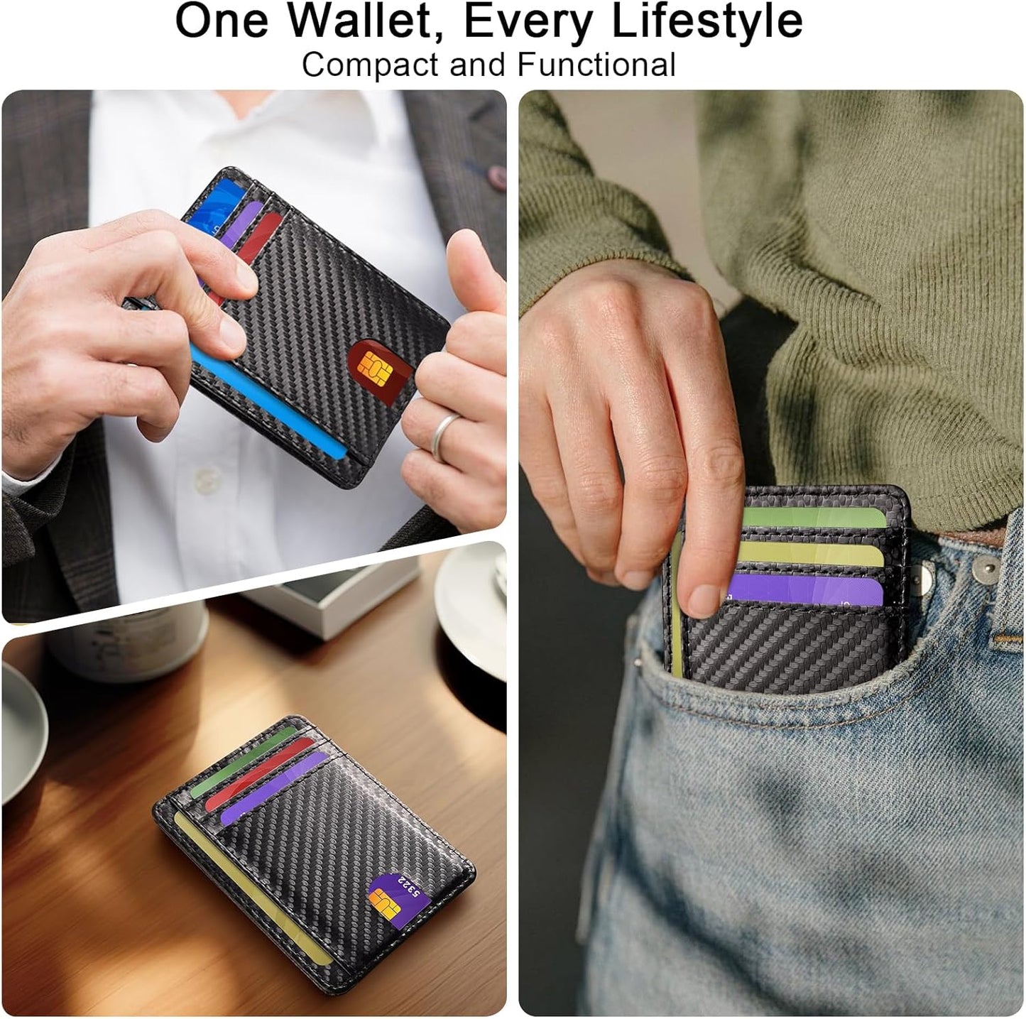 Slim RFID Wallets for Men Women, Minimalist Thin Front Pocket RFID Blocking Leather Wallets for Travel Work