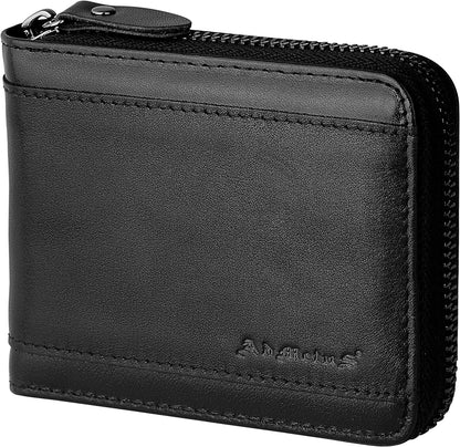 Mens RFID Blocking Wallets Zipper Leather Wallet for Men Bifold RFID Card Holder