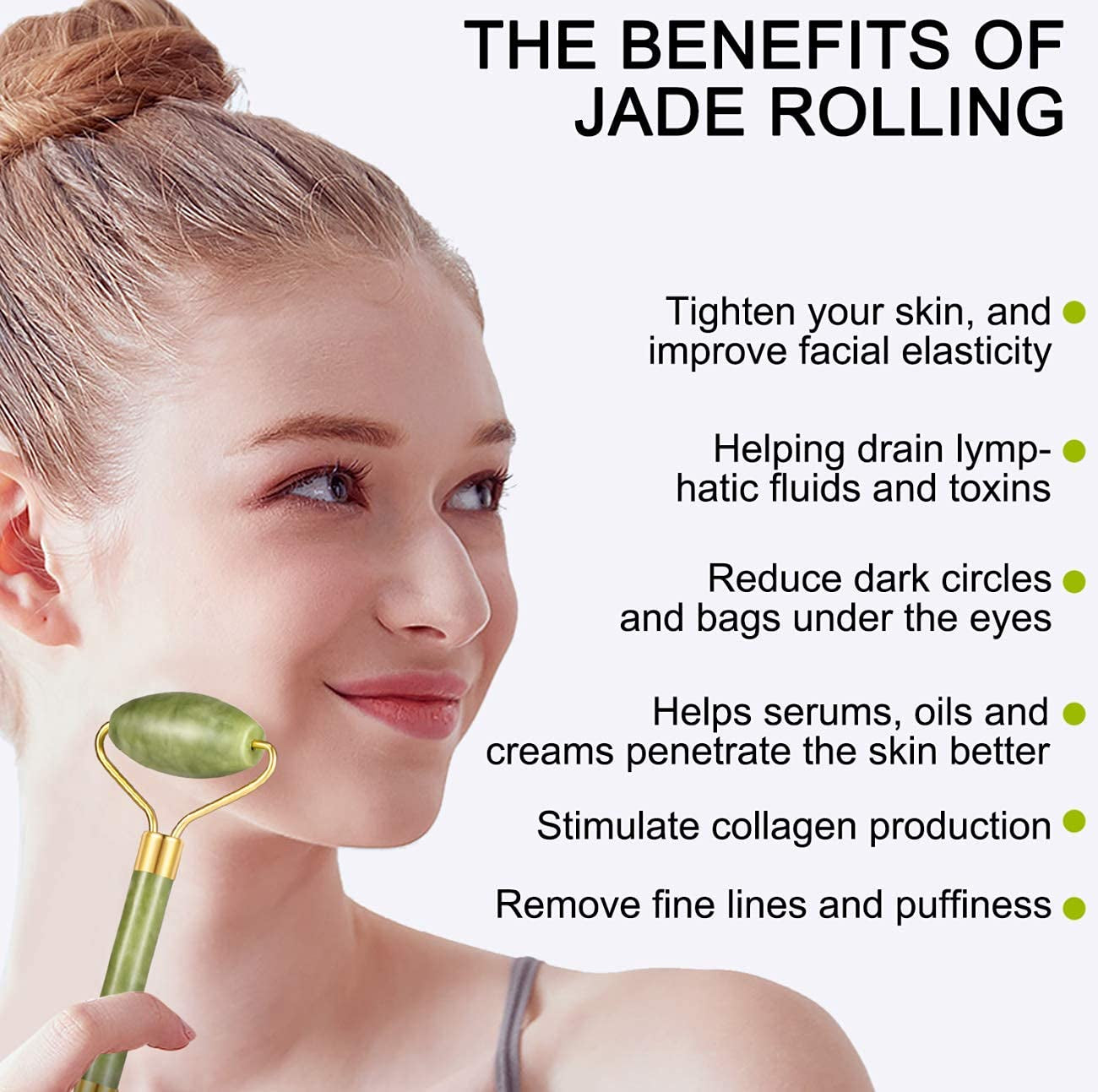 4-Pcs Jade Roller & Gua Sha Set, Facial Roller Massager with Gua Sha Scraping Tool, Jade Stone Massager for Anti-Aging, Slimming & Firming, Rejuvenate Face and Neck, Remove Wrinkles & Eye Puffiness