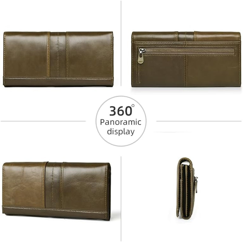 RFID Blocking Wallets for Women Leather Long Ladies Wallet Bifold Womens Wallet with Coin Pocket ID Window,Darkgreen