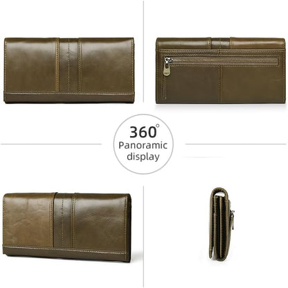 RFID Blocking Wallets for Women Leather Long Ladies Wallet Bifold Womens Wallet with Coin Pocket ID Window,Darkgreen