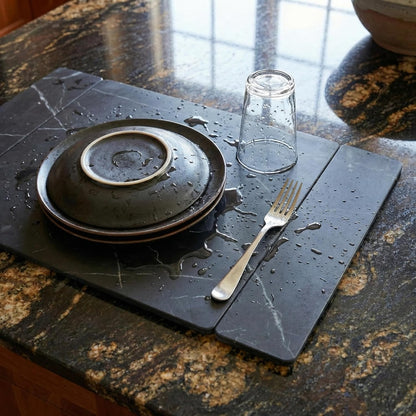Stone Drying Mat for Kitchen Counter, Diatomite Stone Dish Drying Mat & Kitchen Sink Mat, Quick-Dry Diatomaceous Earth Counter Mat, Collapsible Tri-Panel Design