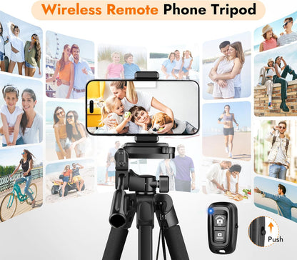 Phone Tripod Stand - 67" Aluminum Extendable Tripod with Remote, Portable Tripods for Iphone Photos Selfie & Video, Compatible with Iphone DSLR Camera Projector
