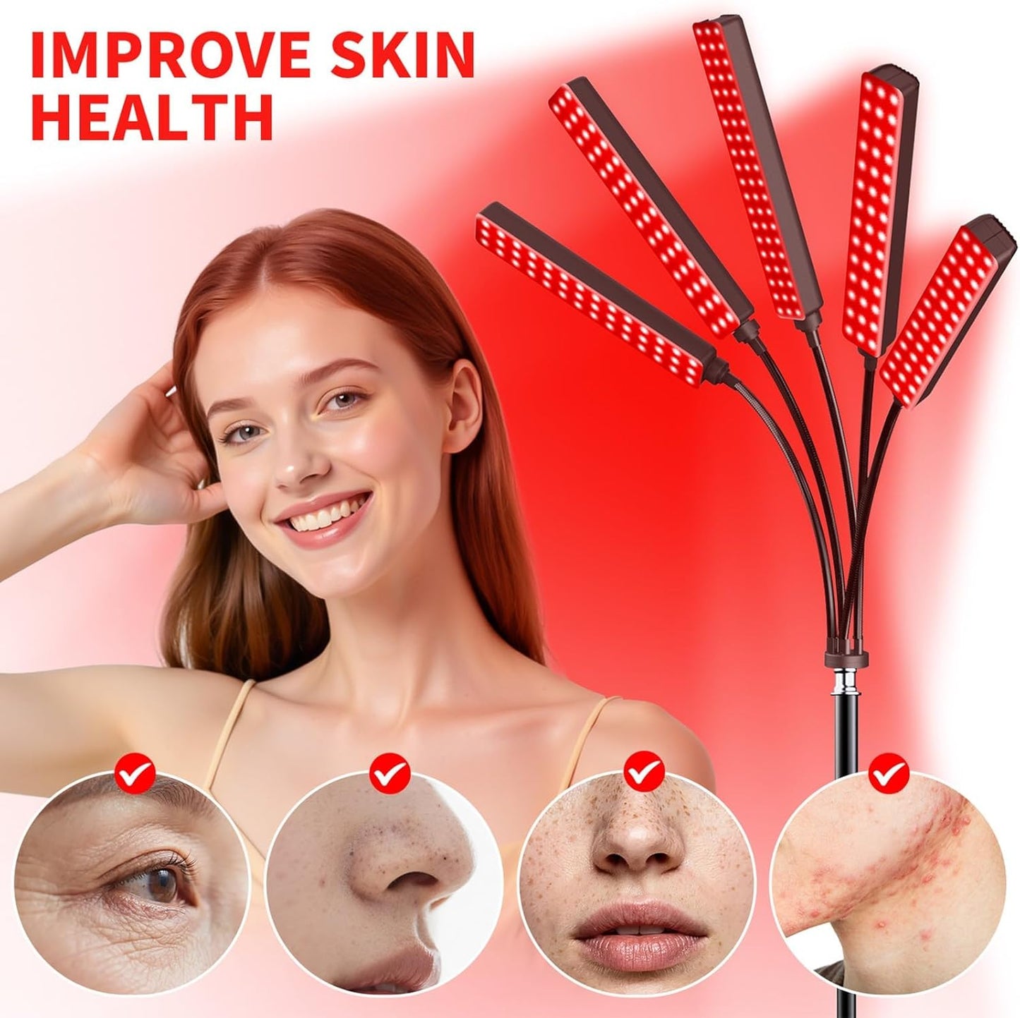 Red Light Therapy for Face and Body, Red Infrared Light Therapy Lamp with Stand Led 660Nm Red Light-Therapy& 850Nm Infrared Light Device for Body Gift for Her