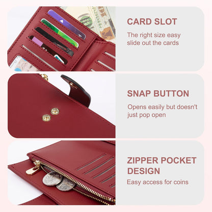 Womens Wallet RFID Blocking Leather Trifold Clutch Wallet Credit Card Holder Ladies Travel Wallet Purse with Pen Holder