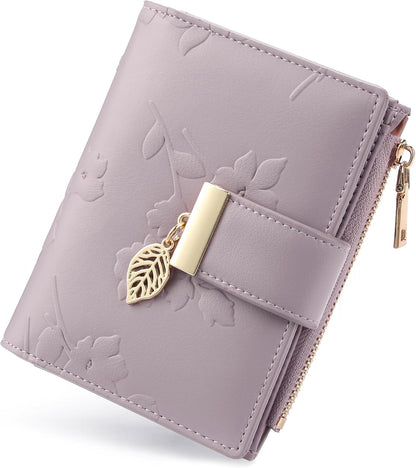 Small Wallet Women RFID Blocking Leather Bifold Wallet Credit Card Holder for Women Ladies Compact Wallet Mini Purse with Zipper Pocket