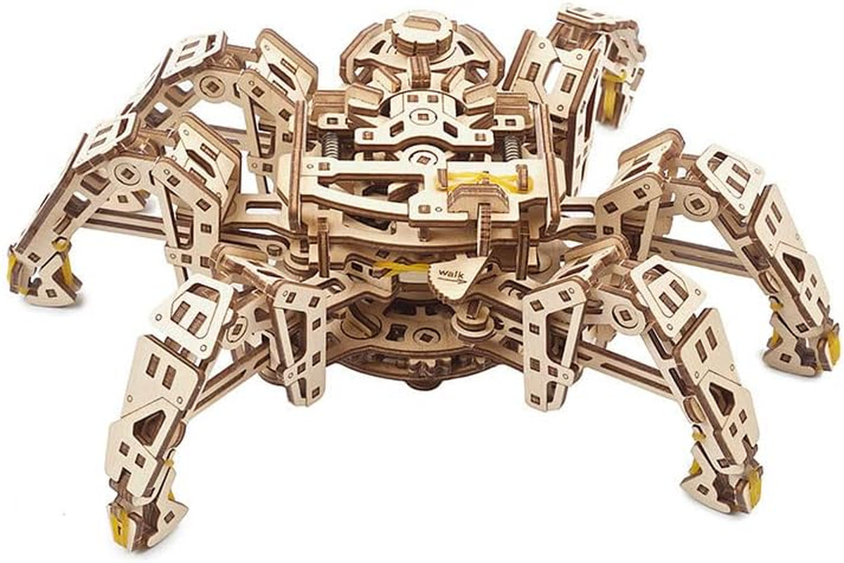 Hexapod Explorer 3D Puzzle - Walking Robot Wooden Model Kits for Adults to Build - Self-Propelled 6-Legged Mechanical Crawler Craft Kit - 3D Wooden Puzzles for Adults