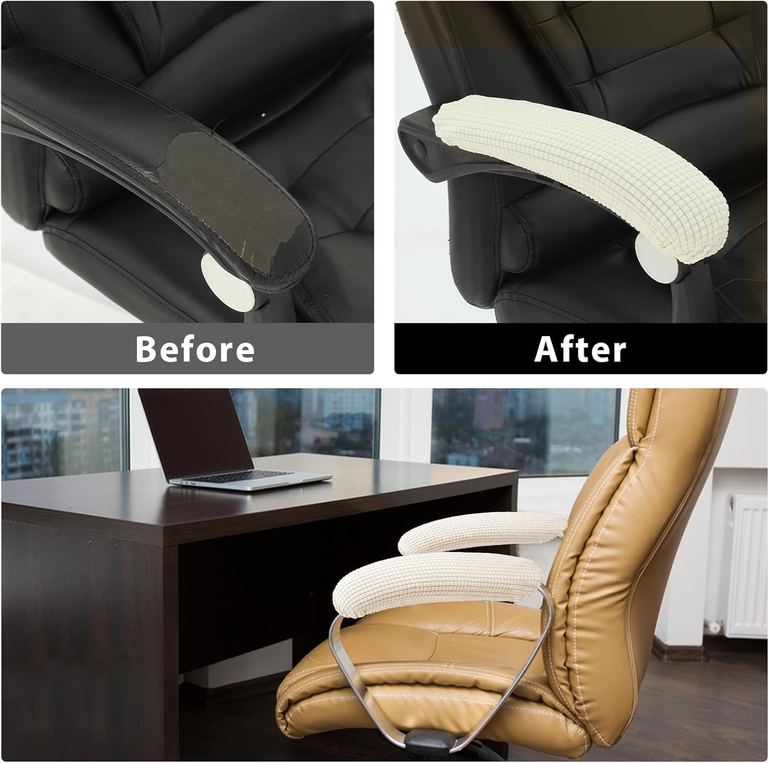 Office Chair Armrest Covers, 2Pcs Office Removable Arm Rest Covering, Elastic Chair Armrest Covers, Office Seat Hand Rest Protector, Arm Covers Protectors for Office Chair(Beige)