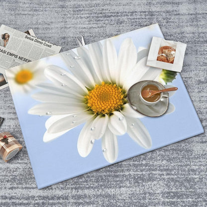 White Daisy Dish Drying Mat for Kitchen Counter Microfiber Dish Drying Pad XL Super Absorbent Dish Drainer Mats with Hook Large Kitchen Drying Mat 18X24 Inch