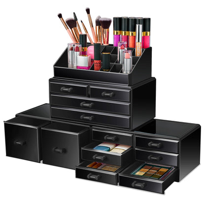 Sorbus Large Makeup Organizer - Stackable Jewelry & Makeup Organizer For Vanity Bathroom Storage Dresser - 12 Drawers Cosmetic Beauty Organizers and Storage with Lipstick Makeup Brush Holder