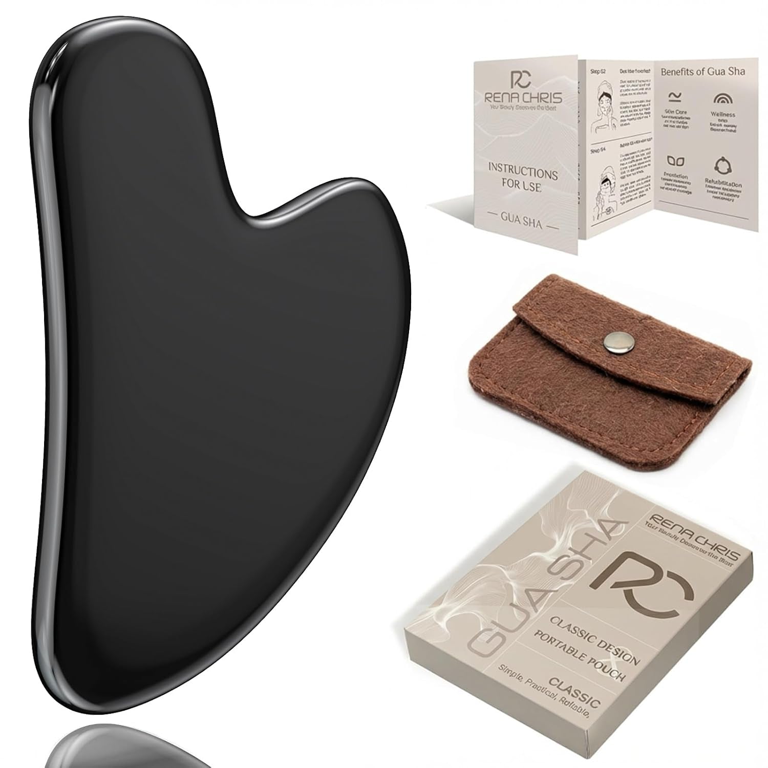 Gua Sha Facial Tools, Stainless Steel Guasha Tool for Acupuncture, Manual Massage Tool for Jawline Sculpting and Puffiness Reducing, Gua Sha Facial Tool, Skin-Care Gift (Metallic Black)