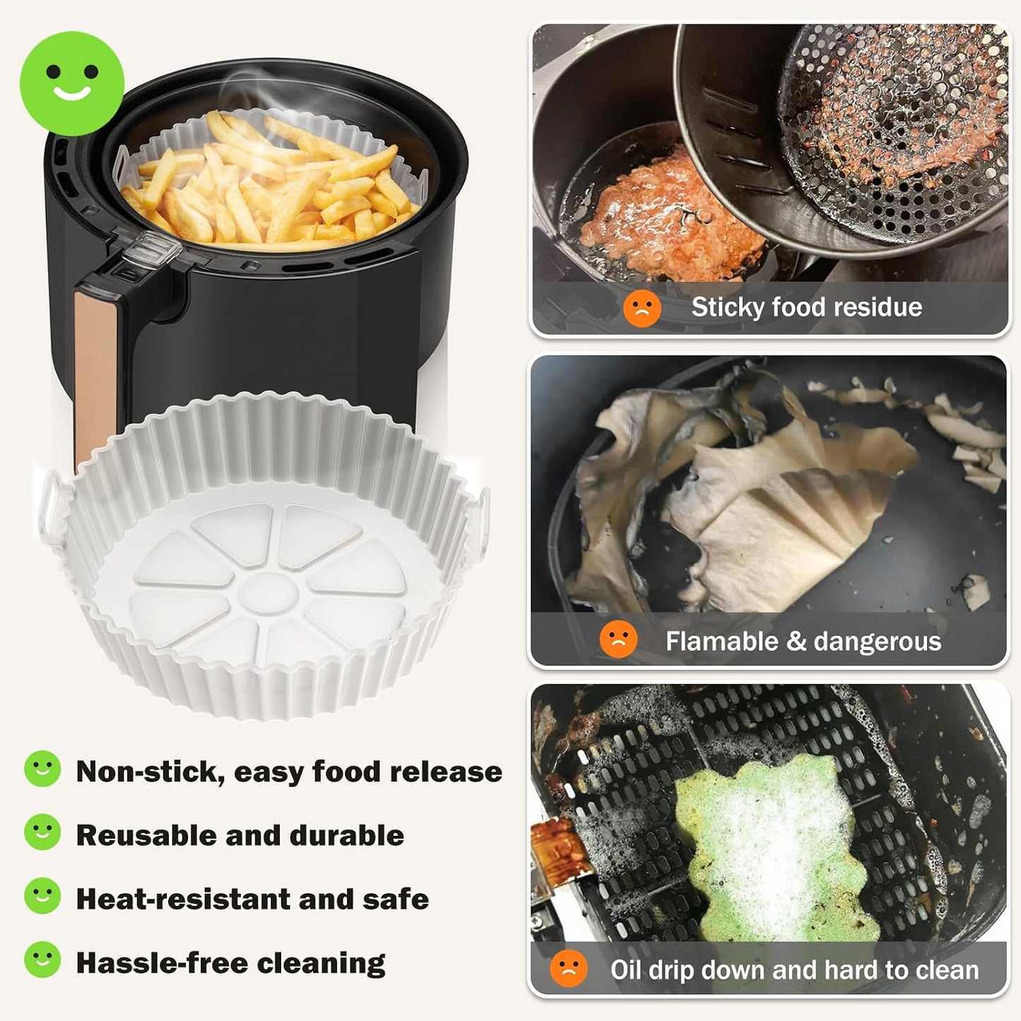 Air Fryer Silicone Liners 2 Pack,  8 Inch Transparent Reusable Air Fryer Basket Liners for 3-5 QT Basket, Non-Stick Airfryer Silicone Pot Oven Liner for Ninja Air Fryer, Microwave Accessories