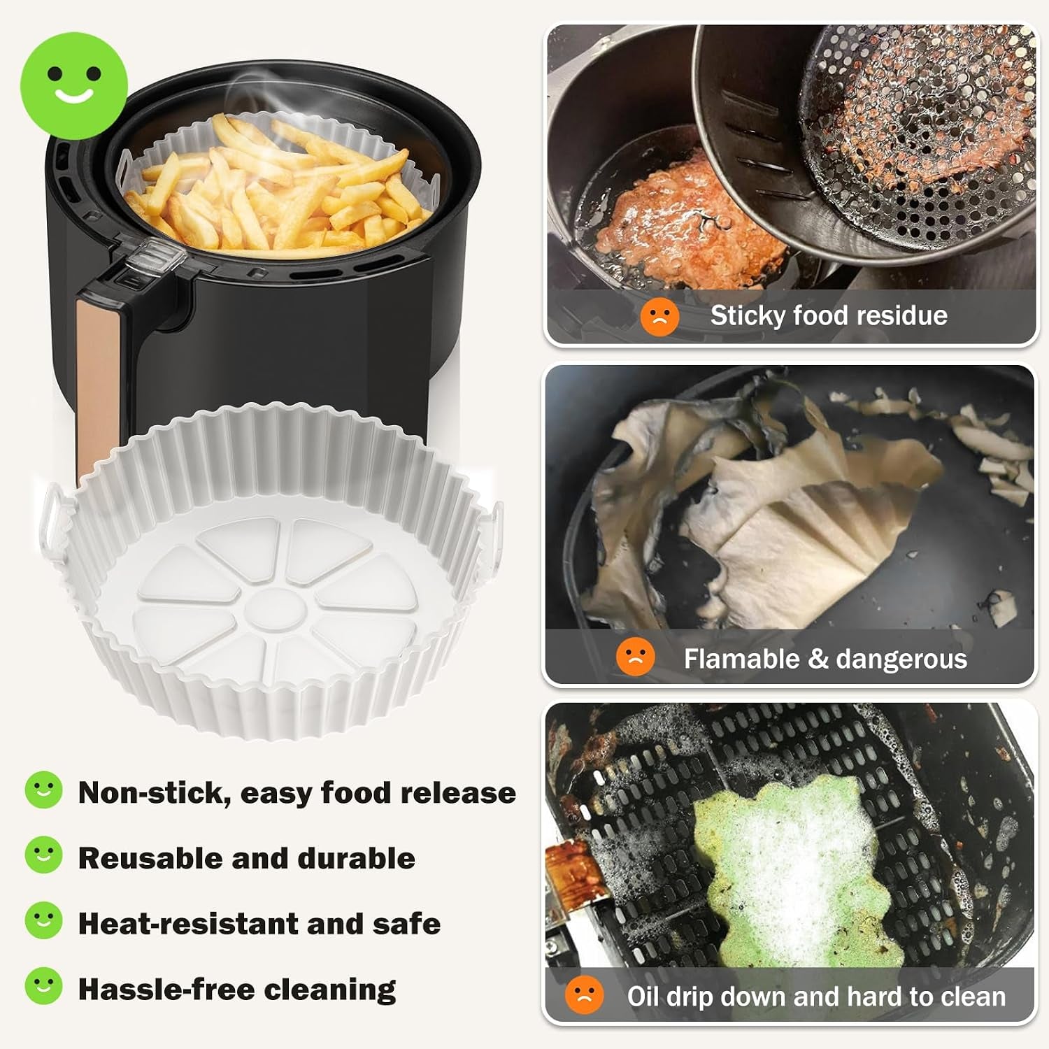 Air Fryer Silicone Liners 2 Pack,  8 Inch Transparent Reusable Air Fryer Basket Liners for 3-5 QT Basket, Non-Stick Airfryer Silicone Pot Oven Liner for Ninja Air Fryer, Microwave Accessories