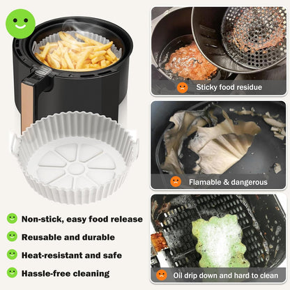 Air Fryer Silicone Liners 2 Pack,  8 Inch Transparent Reusable Air Fryer Basket Liners for 3-5 QT Basket, Non-Stick Airfryer Silicone Pot Oven Liner for Ninja Air Fryer, Microwave Accessories