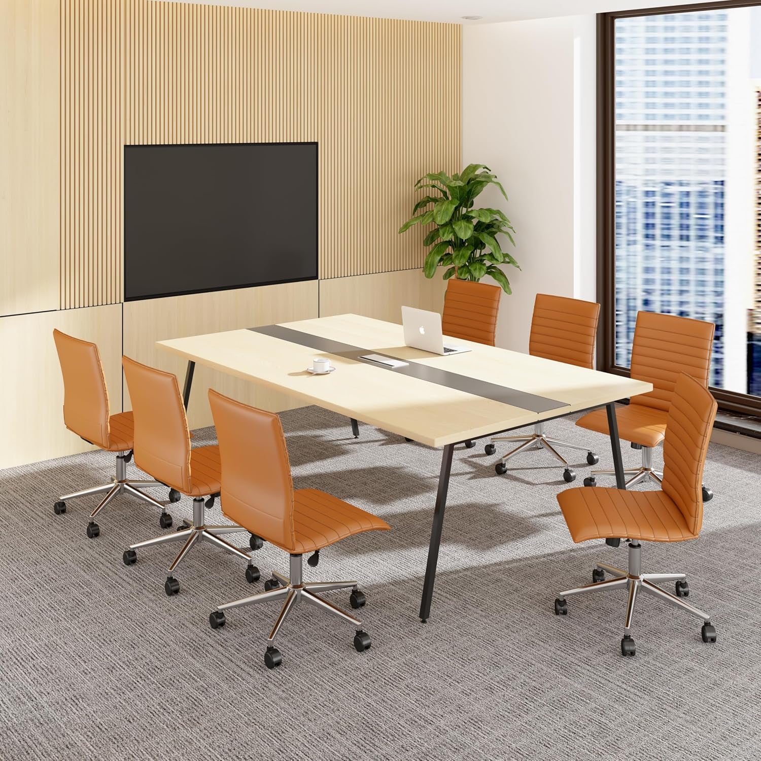 Modern Vinyl Armless Hospitality Office Chair, Caramel