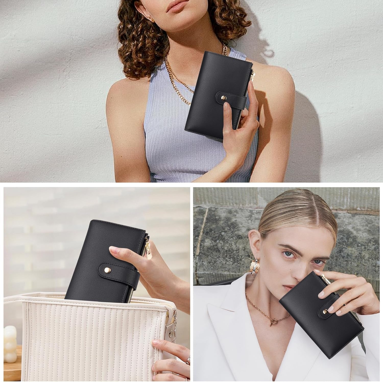 Wallet Women RFID Blocking Leather Trifold Clutch Wallet Credit Card Holder Ladies Travel Wallet Purse with Pen Holder
