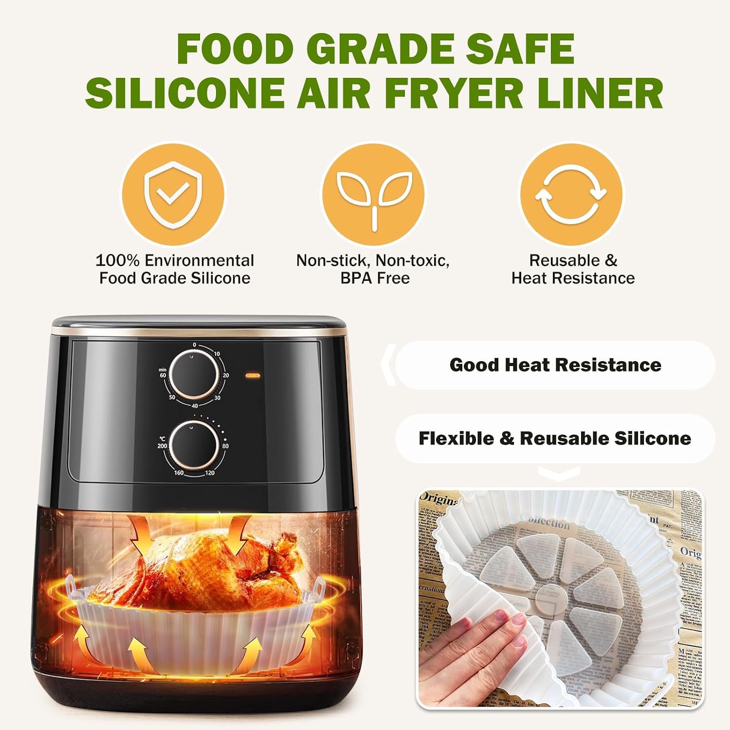 Air Fryer Silicone Liners 2 Pack,  8 Inch Transparent Reusable Air Fryer Basket Liners for 3-5 QT Basket, Non-Stick Airfryer Silicone Pot Oven Liner for Ninja Air Fryer, Microwave Accessories