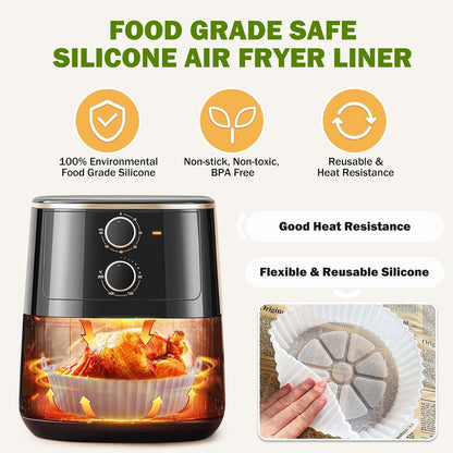 Air Fryer Silicone Liners 2 Pack,  8 Inch Transparent Reusable Air Fryer Basket Liners for 3-5 QT Basket, Non-Stick Airfryer Silicone Pot Oven Liner for Ninja Air Fryer, Microwave Accessories