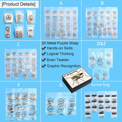3D Metal Wasp Puzzles for Adults, Model Kits Mechanical Building Blocks, Difficult DIY for Assembly Gifts for Men Gold