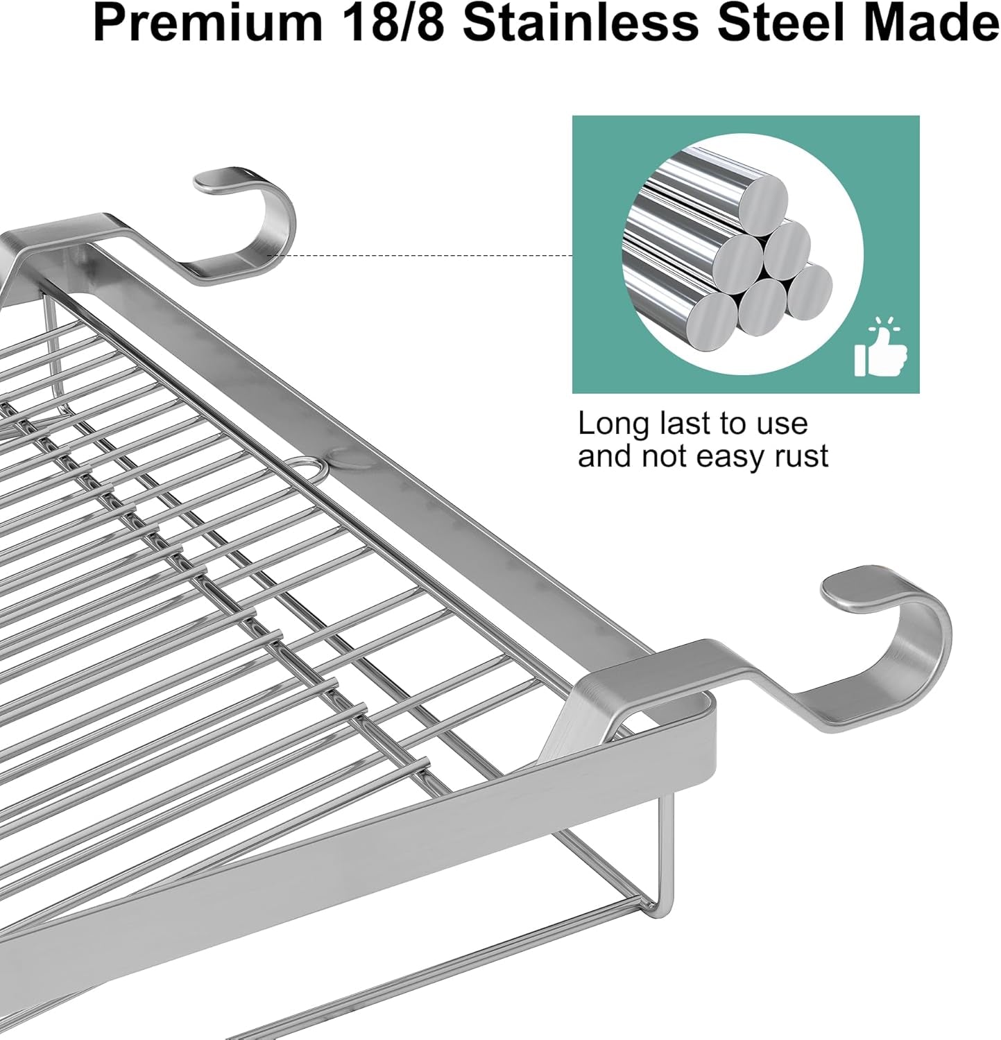 over Sink Dish Drainer Drying Rack, Stainless Steel Foldable Wall Mounted Dish Racks with Drainboard Hanging Rod and Sponge Holder, Silver