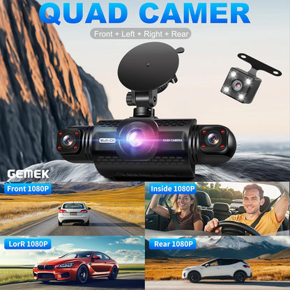 4 Channel Dash Cam 360° View 5G Wifi & APP Control,  2K Front and Rear Inside, Left Right Dash Camera for Cars Free 64GB TF Card, G-Sensor, Night Vision, 24H Parking Mode Keyboard Wrist Rest Pad